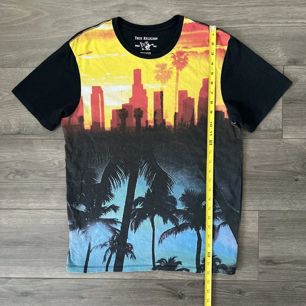 True Religion Mens S T Shirt Short Sleeve Multicolor Sunset LA Graphic